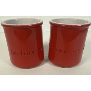 2 La Fermiere DARLING SWEETIE Yogurt Terra Cotta Cermer Jars Pots Red VALENTINES